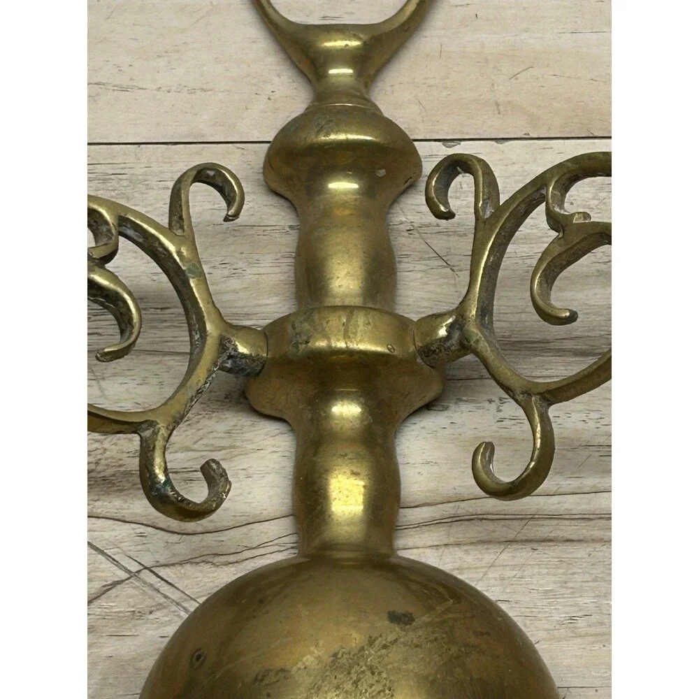 Vtg Solid Brass Double Arm Wall Sconse Candle Holder Dutch Colonial Style